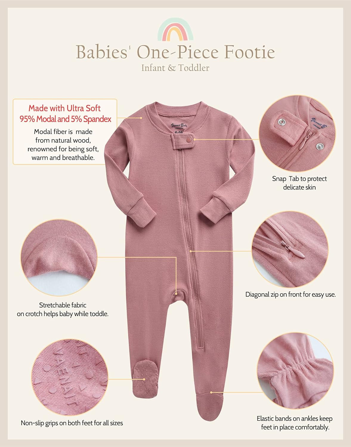 Preemie Infant Boys Girls Footie Pajama Footed Onepiece Solid Modal Sleep and Play Pajamas 0-2T
