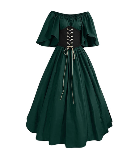 Womens Renaissance Faire Dresses Medieval Irish Traditional plus Size Dresses Ruffle over Dress Corset Retro Cosplay Gown