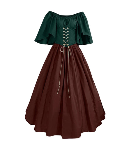 Womens Renaissance Faire Dresses Medieval Irish Traditional plus Size Dresses Ruffle over Dress Corset Retro Cosplay Gown