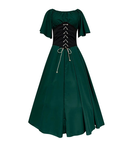 Womens Renaissance Faire Dresses Medieval Irish Traditional plus Size Dresses Ruffle over Dress Corset Retro Cosplay Gown