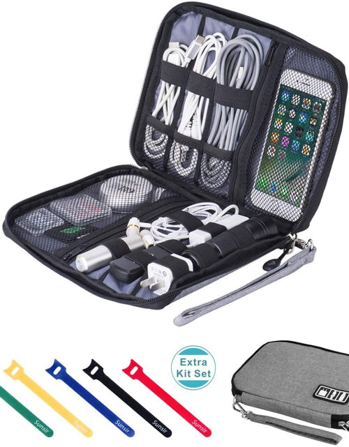Load image into Gallery viewer, Travel Cable Organizer Bag Waterproof Portable Electronic Accessories Organizer for USB Cable Cord Phone Charger Headset Wire SD Card with 5Pcs Cable Ties(Grey)
