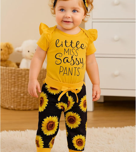 Newborn Baby Girl Clothes Infant Baby Ruffle Romper +Pants + Headband 3 PCS Outfits Set