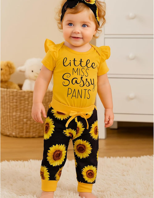 Load image into Gallery viewer, Newborn Baby Girl Clothes Infant Baby Ruffle Romper +Pants + Headband 3 PCS Outfits Set
