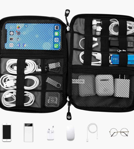 Travel Cable Organizer Bag Waterproof Portable Electronic Accessories Organizer for USB Cable Cord Phone Charger Headset Wire SD Card with 5Pcs Cable Ties(Grey)