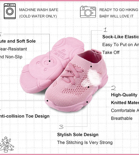 Baby First Walking Shoes 1-4 Years Kid Shoes Trainers Toddler Slip on Infant Waves Shoes Boys Girls Cotton Mesh Breathable Sneakers Outdoor