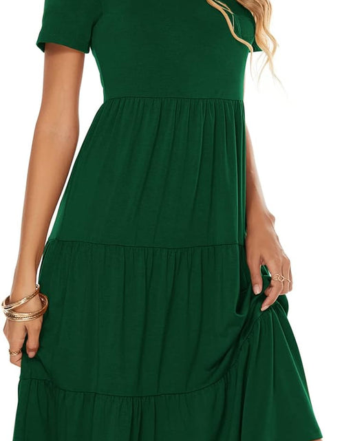 Load image into Gallery viewer, Women'S Casual Summer Tiered Midi Dress Short Sleeve V-Neck Loose Cotton Ruffle Babydoll Dress Boho Sundress
