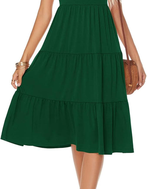 Load image into Gallery viewer, Women'S Casual Summer Tiered Midi Dress Short Sleeve V-Neck Loose Cotton Ruffle Babydoll Dress Boho Sundress

