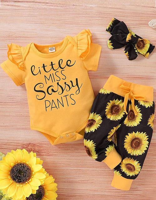 Load image into Gallery viewer, Newborn Baby Girl Clothes Infant Baby Ruffle Romper +Pants + Headband 3 PCS Outfits Set
