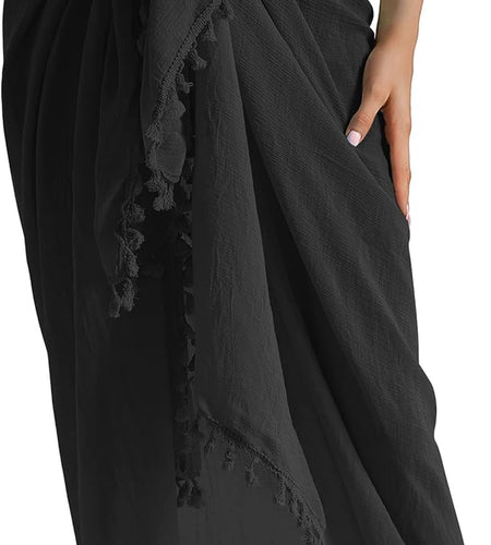 Beach Sarong Pareo Womens Semi-Sheer Swimwear Cover Ups Short Skirt with Tassels