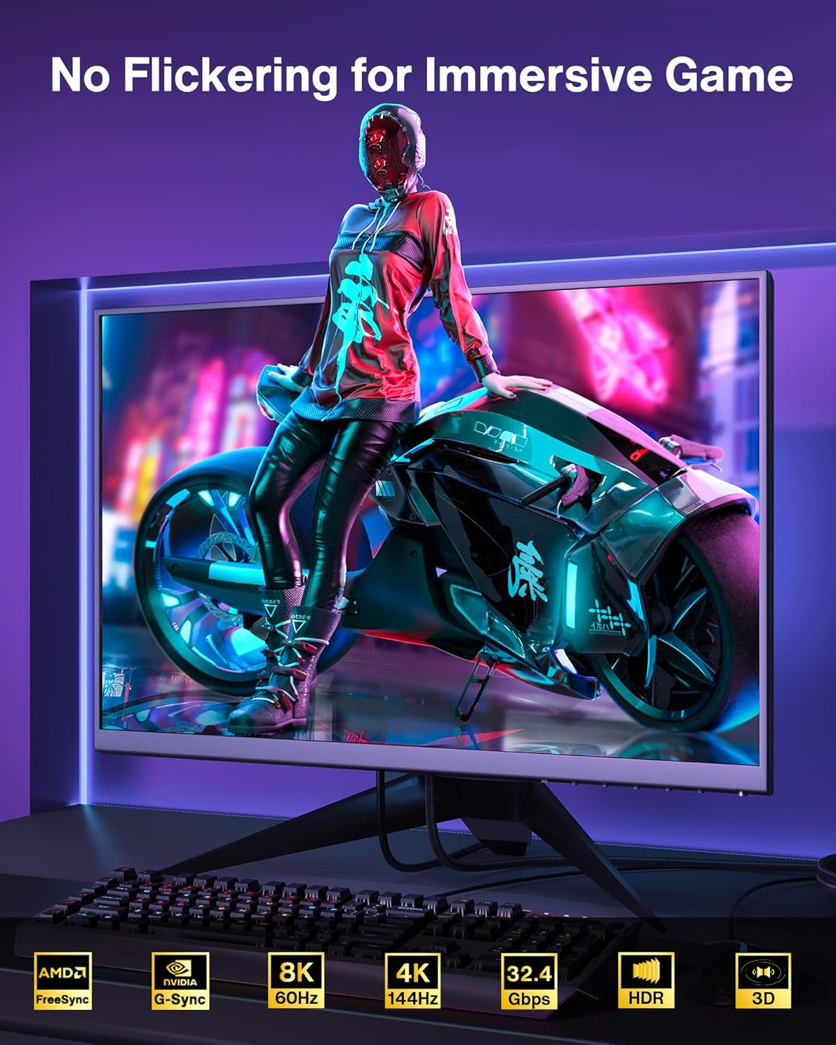 8K VESA Certified Displayport Cable 1.4,  DP Cable 6.6Ft (8K@60Hz, 4K@144Hz, 2K@240Hz)Hbr3 Support 32.4Gbps, HDR, HDCP 2.2, Freesync G-Sync, Braided Display Port for Gaming Monitor, Graphics, PC