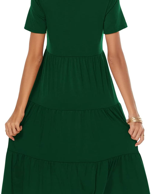 Load image into Gallery viewer, Women'S Casual Summer Tiered Midi Dress Short Sleeve V-Neck Loose Cotton Ruffle Babydoll Dress Boho Sundress
