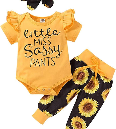 Newborn Baby Girl Clothes Infant Baby Ruffle Romper +Pants + Headband 3 PCS Outfits Set