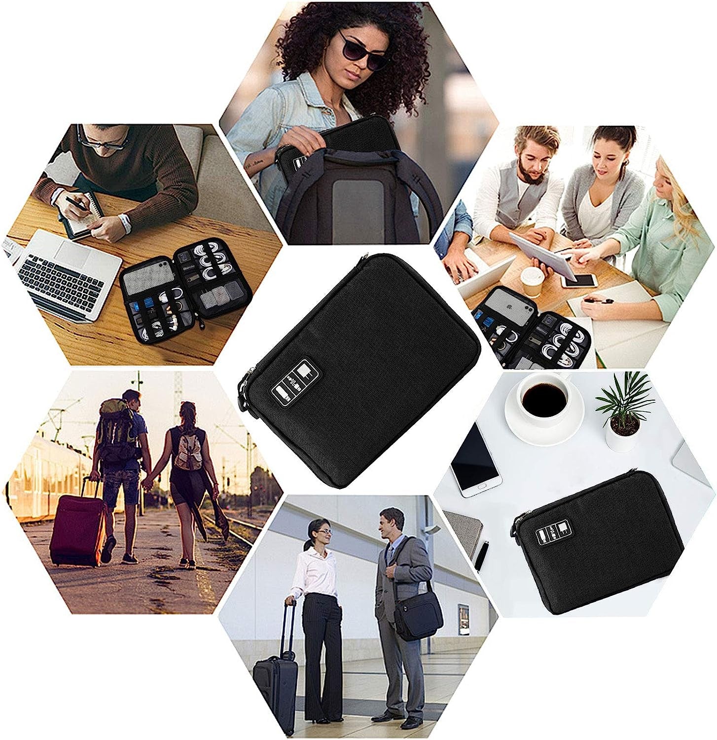 Travel Cable Organizer Bag Waterproof Portable Electronic Accessories Organizer for USB Cable Cord Phone Charger Headset Wire SD Card with 5Pcs Cable Ties(Grey)